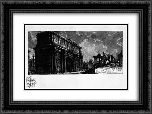 The Roman antiquities, t. 1, Plate XXXI. Arch of Septimius Severus. 24x18 Black Ornate Wood Framed Art Print Poster with Double Matting by Piranesi, Giovanni Battista