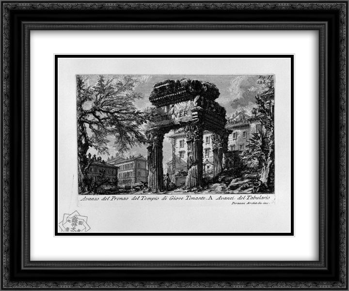 The Roman antiquities, t. 1, Plate XXXII. Ruins of the pronaos of the temple of Jupiter the Thunderer. 24x20 Black Ornate Wood Framed Art Print Poster with Double Matting by Piranesi, Giovanni Battista