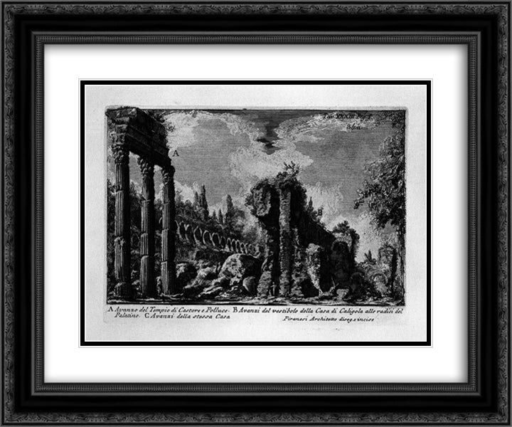 The Roman antiquities, t. 1, Plate XXXIII. Ruins of the temple of Castor and Pollux. 24x20 Black Ornate Wood Framed Art Print Poster with Double Matting by Piranesi, Giovanni Battista