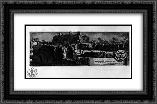The Roman antiquities, t. 1, Plate XXXIII. Veduta with ruins of Nero`s Golden House. 24x16 Black Ornate Wood Framed Art Print Poster with Double Matting by Piranesi, Giovanni Battista
