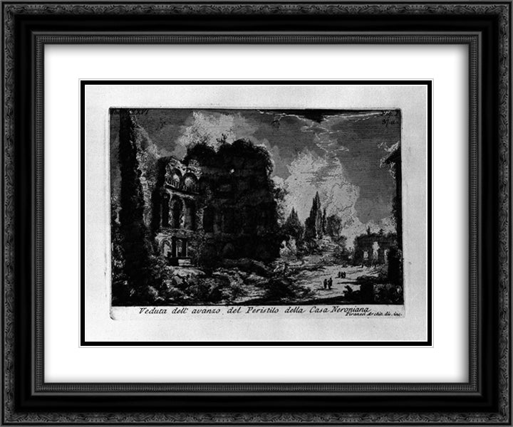 The Roman antiquities, t. 1, Plate XXXVI. Veduta with ruins of the Peristyle House of Nero. 24x20 Black Ornate Wood Framed Art Print Poster with Double Matting by Piranesi, Giovanni Battista