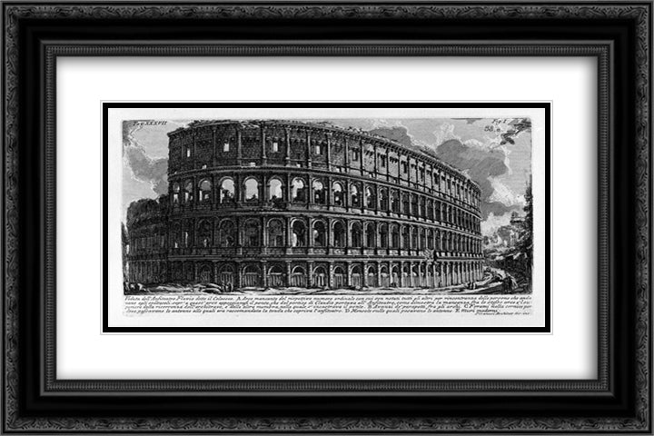 The Roman antiquities, t. 1, Plate XXXVII. View of Flavian Amphitheatre and the Colosseum. 24x16 Black Ornate Wood Framed Art Print Poster with Double Matting by Piranesi, Giovanni Battista