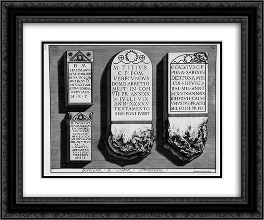 The Roman antiquities, t. 2, Plate LII. Registration of `Soldiers Praetorian guards. 24x20 Black Ornate Wood Framed Art Print Poster with Double Matting by Piranesi, Giovanni Battista
