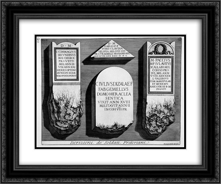 The Roman antiquities, t. 2, Plate LIII. Registration of `Soldiers Praetorian guards. 24x20 Black Ornate Wood Framed Art Print Poster with Double Matting by Piranesi, Giovanni Battista