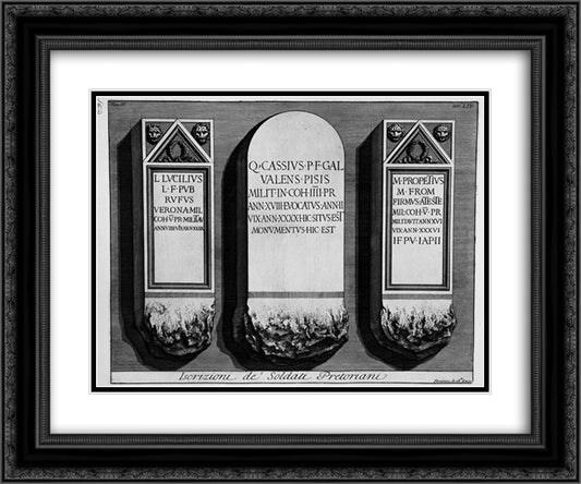 The Roman antiquities, t. 2, Plate LIV. Registration of `Soldiers Praetorian guards. 24x20 Black Ornate Wood Framed Art Print Poster with Double Matting by Piranesi, Giovanni Battista