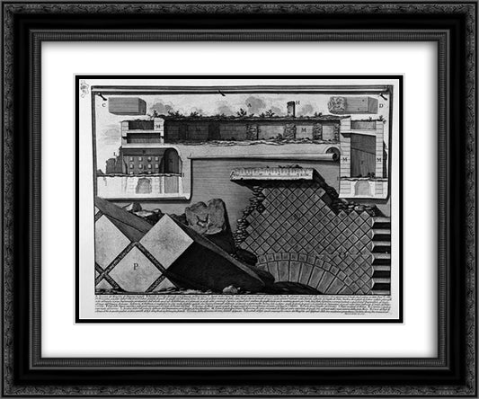 The Roman antiquities, t. 2, Plate LXII. Cutaway view of the Mausoleum of Augustus. 24x20 Black Ornate Wood Framed Art Print Poster with Double Matting by Piranesi, Giovanni Battista