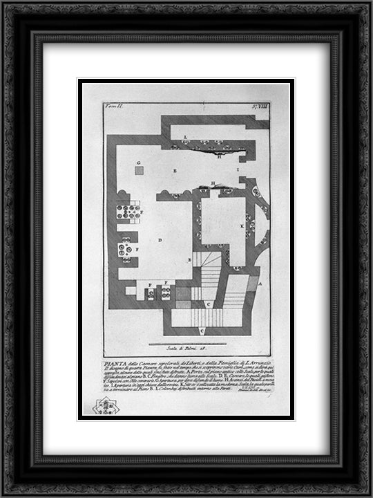 The Roman antiquities, t. 2, Plate VIII. Entry of the burial chamber of L. Liberti and Family Arrunzio. 18x24 Black Ornate Wood Framed Art Print Poster with Double Matting by Piranesi, Giovanni Battista