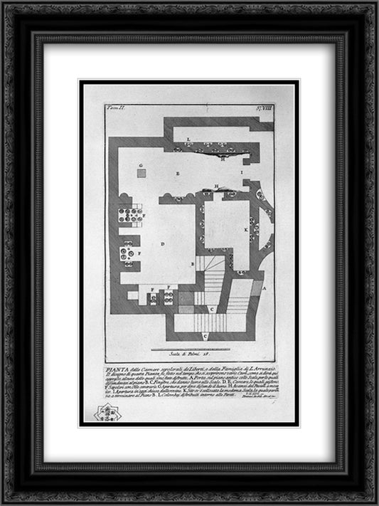 The Roman antiquities, t. 2, Plate VIII. Entry of the burial chamber of L. Liberti and Family Arrunzio. 18x24 Black Ornate Wood Framed Art Print Poster with Double Matting by Piranesi, Giovanni Battista
