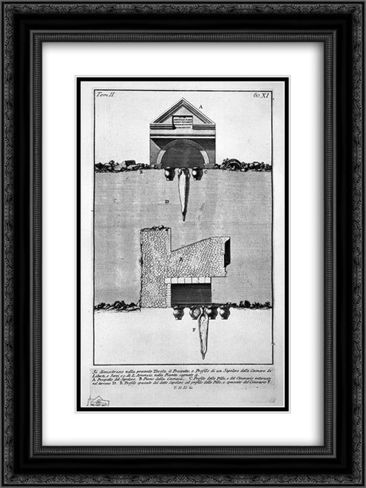 The Roman antiquities, t. 2, Plate XI. View of another part of burial chamber of L. Arrunzio 18x24 Black Ornate Wood Framed Art Print Poster with Double Matting by Piranesi, Giovanni Battista