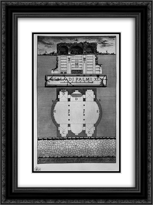 The Roman antiquities, t. 2, Plate XLIII. Plan and elevation of a burial chamber. 18x24 Black Ornate Wood Framed Art Print Poster with Double Matting by Piranesi, Giovanni Battista