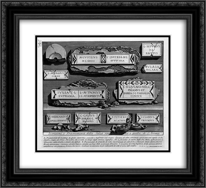 The Roman antiquities, t. 2, Plate XVIII. Inscriptions and fragments of the burial chamber above. 22x20 Black Ornate Wood Framed Art Print Poster with Double Matting by Piranesi, Giovanni Battista