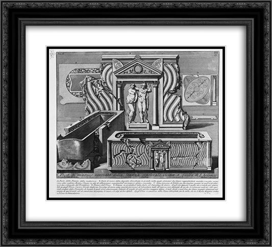The Roman antiquities, t. 2, Plate XX. Inscriptions and fragments of the burial chamber above. 22x20 Black Ornate Wood Framed Art Print Poster with Double Matting by Piranesi, Giovanni Battista