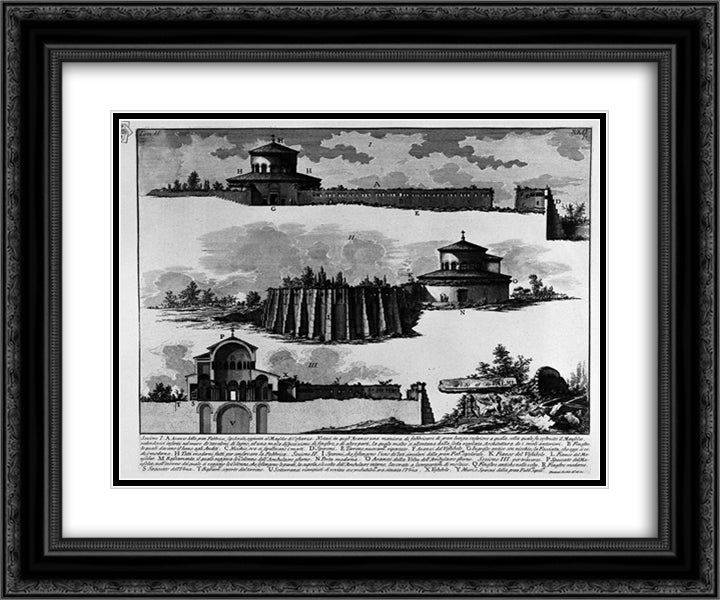 The Roman antiquities, t. 2, Plate XXII. Plan of the Mausoleum of Constance. 24x20 Black Ornate Wood Framed Art Print Poster with Double Matting by Piranesi, Giovanni Battista