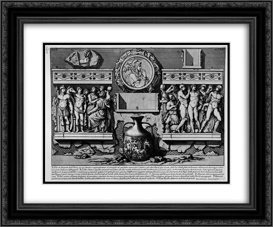 The Roman antiquities, t. 2, Plate XXXV. Rear of the previous special urn. 24x20 Black Ornate Wood Framed Art Print Poster with Double Matting by Piranesi, Giovanni Battista