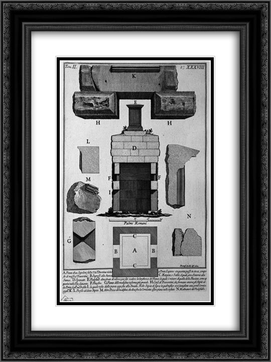 The Roman antiquities, t. 2, Plate XXXVIII. Cutaway view of the tomb before. 18x24 Black Ornate Wood Framed Art Print Poster with Double Matting by Piranesi, Giovanni Battista