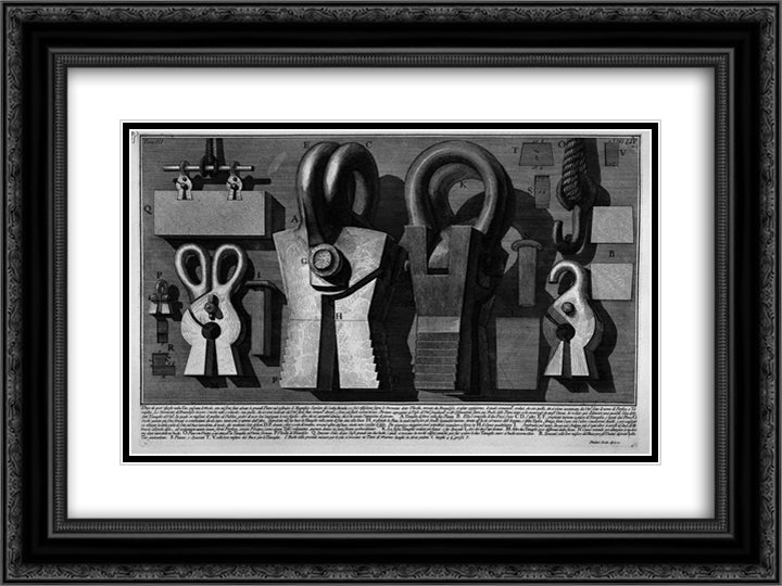 The Roman antiquities, t. 3, Plate LV. The pincers of Vitruvius. 24x18 Black Ornate Wood Framed Art Print Poster with Double Matting by Piranesi, Giovanni Battista