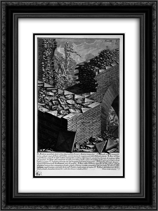 The Roman antiquities, t. 3, Plate V. Construction details of walls Entries Ustrine. 18x24 Black Ornate Wood Framed Art Print Poster with Double Matting by Piranesi, Giovanni Battista