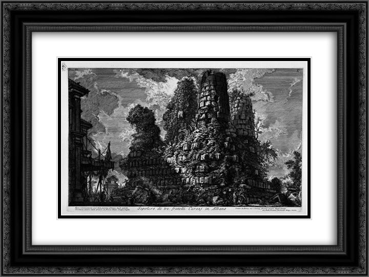 The Roman antiquities, t. 3, Plate X. Tomb of the three brothers in Albano Curiazj. 24x18 Black Ornate Wood Framed Art Print Poster with Double Matting by Piranesi, Giovanni Battista