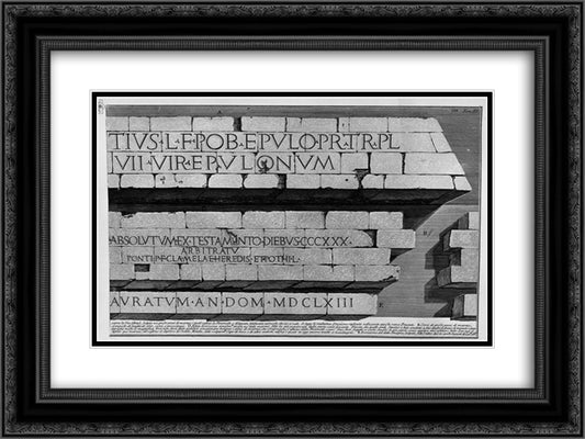 The Roman antiquities, t. 3, Plate XLI. Registration of the Mausoleum of Caius Cestius. 24x18 Black Ornate Wood Framed Art Print Poster with Double Matting by Piranesi, Giovanni Battista