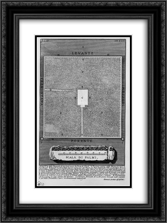 The Roman antiquities, t. 3, Plate XLIV. Pyramid of Caius Cestius map at the Port of St. Paolo. 18x24 Black Ornate Wood Framed Art Print Poster with Double Matting by Piranesi, Giovanni Battista