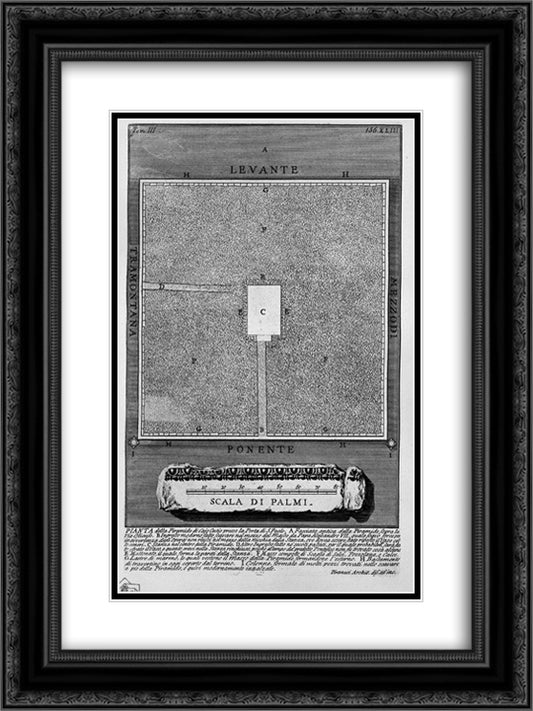 The Roman antiquities, t. 3, Plate XLIV. Pyramid of Caius Cestius map at the Port of St. Paolo. 18x24 Black Ornate Wood Framed Art Print Poster with Double Matting by Piranesi, Giovanni Battista