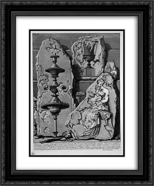 The Roman antiquities, t. 3, Plate XLVIII. Decorative details of the walls of the room above. 20x24 Black Ornate Wood Framed Art Print Poster with Double Matting by Piranesi, Giovanni Battista