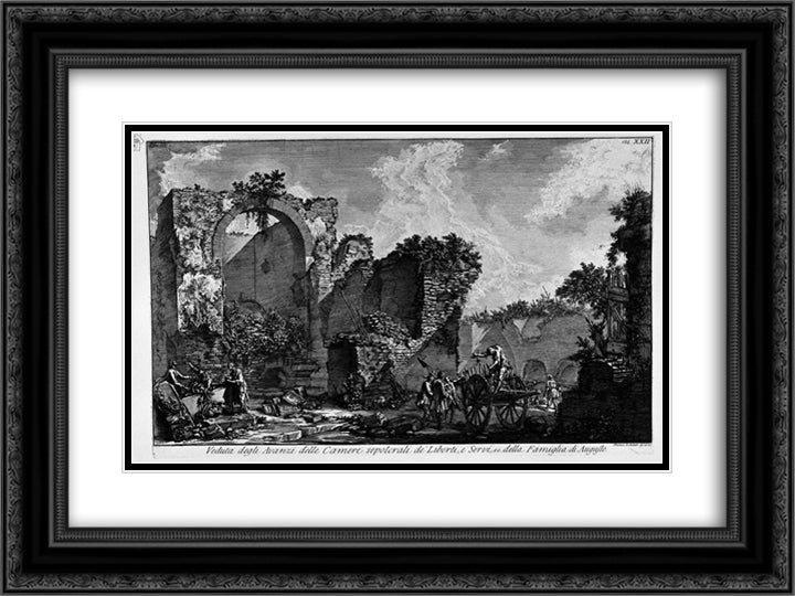 The Roman antiquities, t. 3, Plate XXII. View the remains of burial chambers above. 24x18 Black Ornate Wood Framed Art Print Poster with Double Matting by Piranesi, Giovanni Battista