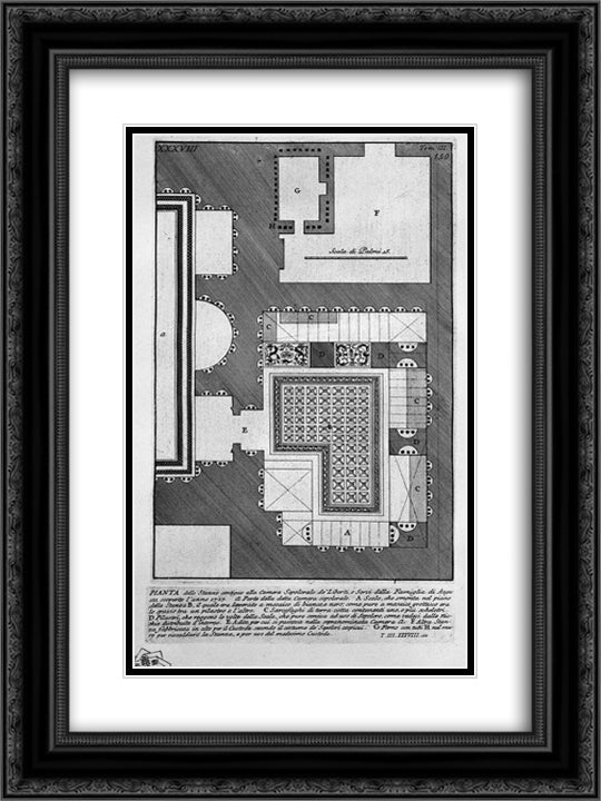 The Roman antiquities, t. 3, Plate XXXVIII. Plan of the rooms adjoining the burial chambers above. 18x24 Black Ornate Wood Framed Art Print Poster with Double Matting by Piranesi, Giovanni Battista