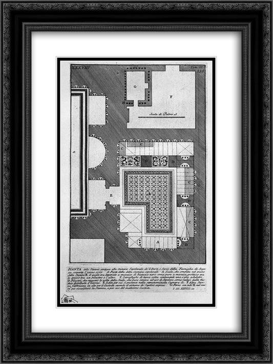 The Roman antiquities, t. 3, Plate XXXVIII. Plan of the rooms adjoining the burial chambers above. 18x24 Black Ornate Wood Framed Art Print Poster with Double Matting by Piranesi, Giovanni Battista