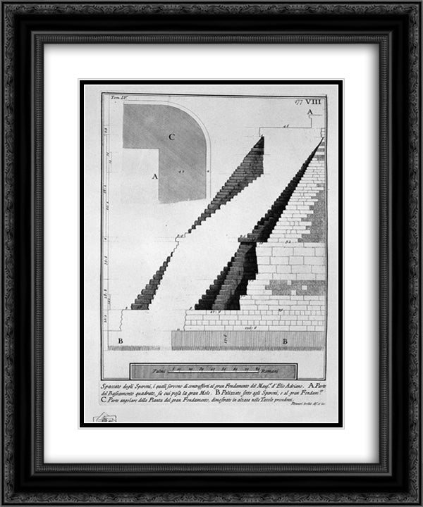 The Roman antiquities, t. 4, Plate IX. Following the above table. 20x24 Black Ornate Wood Framed Art Print Poster with Double Matting by Piranesi, Giovanni Battista