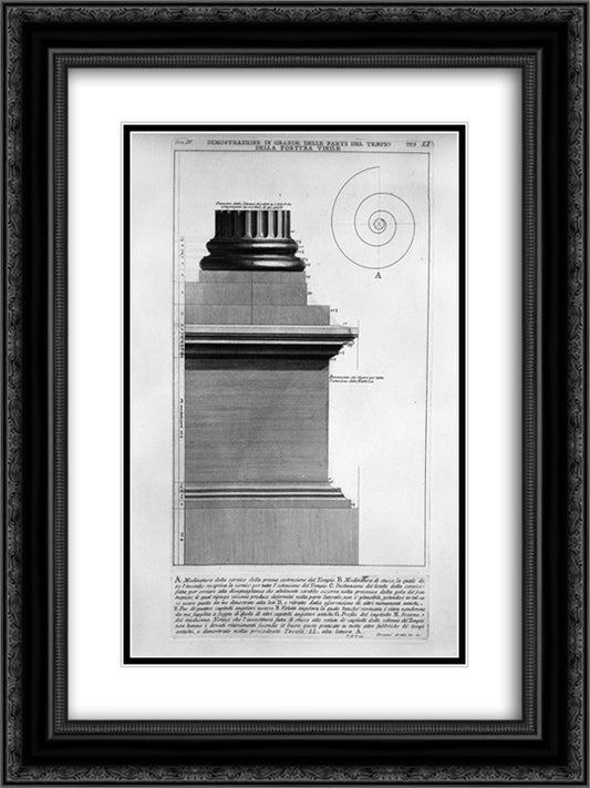 The Roman antiquities, t. 4, Plate LI. Vista in large parts of the Temple of Fortuna Virile. 18x24 Black Ornate Wood Framed Art Print Poster with Double Matting by Piranesi, Giovanni Battista