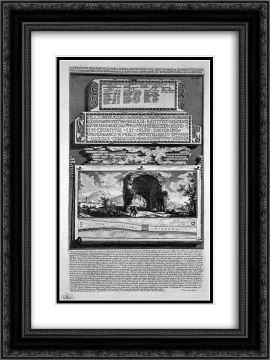 The Roman antiquities, t. 4, Plate LVI. Silvano remains of a Board of Aurelian. 18x24 Black Ornate Wood Framed Art Print Poster with Double Matting by Piranesi, Giovanni Battista
