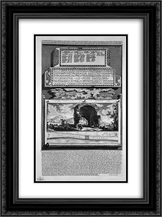 The Roman antiquities, t. 4, Plate LVI. Silvano remains of a Board of Aurelian. 18x24 Black Ornate Wood Framed Art Print Poster with Double Matting by Piranesi, Giovanni Battista