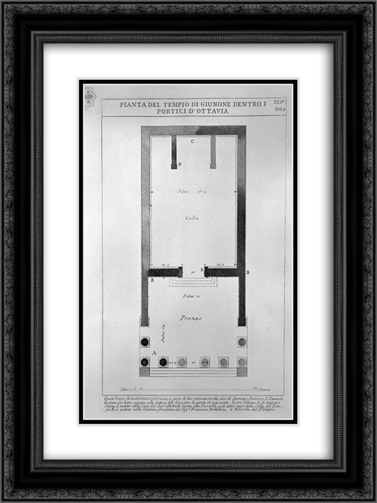 The Roman antiquities, t. 4, Plate XLIV. Plan of the Temple of Juno in the Portico d`Ottavia. 18x24 Black Ornate Wood Framed Art Print Poster with Double Matting by Piranesi, Giovanni Battista