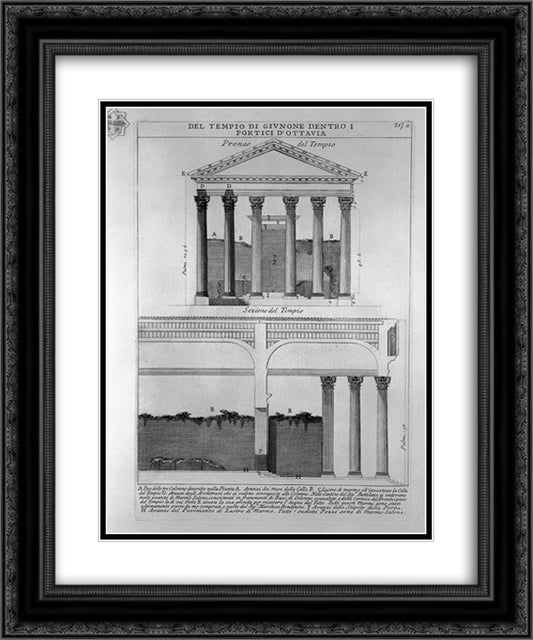 The Roman antiquities, t. 4, Plate XLV. Temple of Juno in the Portico d`Ottavia. 20x24 Black Ornate Wood Framed Art Print Poster with Double Matting by Piranesi, Giovanni Battista