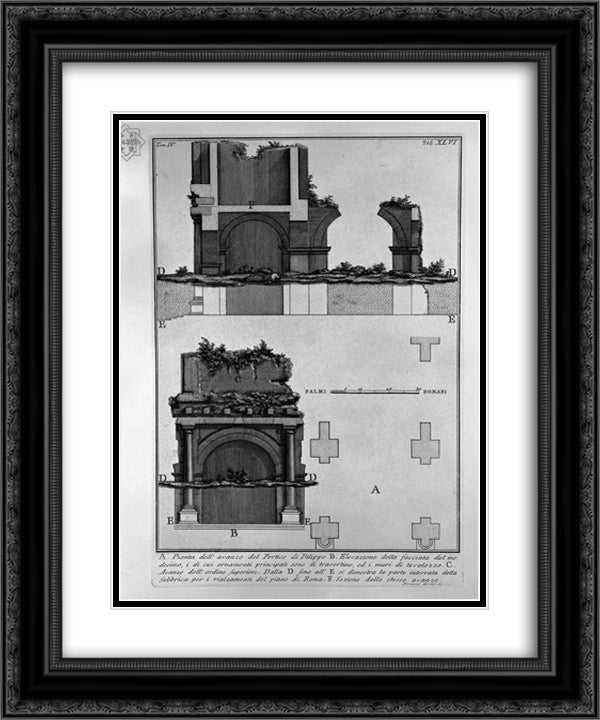 The Roman antiquities, t. 4, Plate XLVI. Proof of the Portico of Philip the advanced. 20x24 Black Ornate Wood Framed Art Print Poster with Double Matting by Piranesi, Giovanni Battista