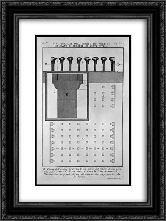 The Roman antiquities, t. 4, Plate XLVII. Vista of the advanced `arcades were the first to Septi Giulj. 18x24 Black Ornate Wood Framed Art Print Poster with Double Matting by Piranesi, Giovanni Battista