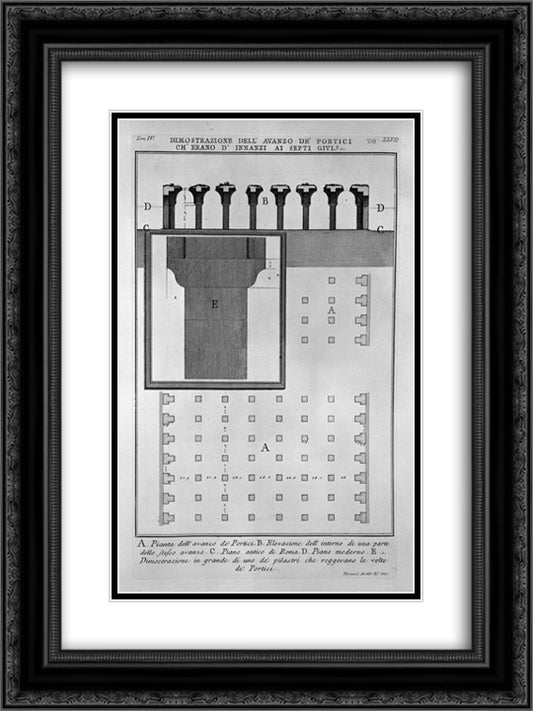 The Roman antiquities, t. 4, Plate XLVII. Vista of the advanced `arcades were the first to Septi Giulj. 18x24 Black Ornate Wood Framed Art Print Poster with Double Matting by Piranesi, Giovanni Battista