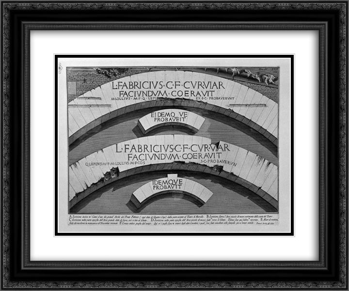 The Roman antiquities, t. 4, Plate XVII. View of the Bridge of the Four Heads Fabrizio said today. 24x20 Black Ornate Wood Framed Art Print Poster with Double Matting by Piranesi, Giovanni Battista