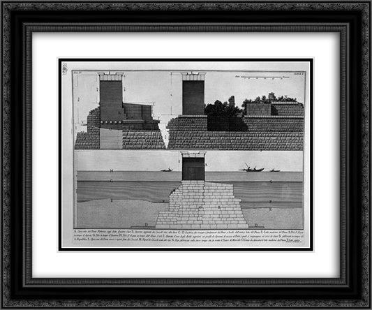 The Roman antiquities, t. 4, Plate XX. Cutaway view of the Bridge of Four Heads. 24x20 Black Ornate Wood Framed Art Print Poster with Double Matting by Piranesi, Giovanni Battista