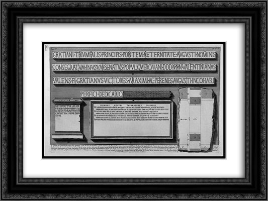 The Roman antiquities, t. 4, Plate XXII. View of the Bridge Cestius. 24x18 Black Ornate Wood Framed Art Print Poster with Double Matting by Piranesi, Giovanni Battista