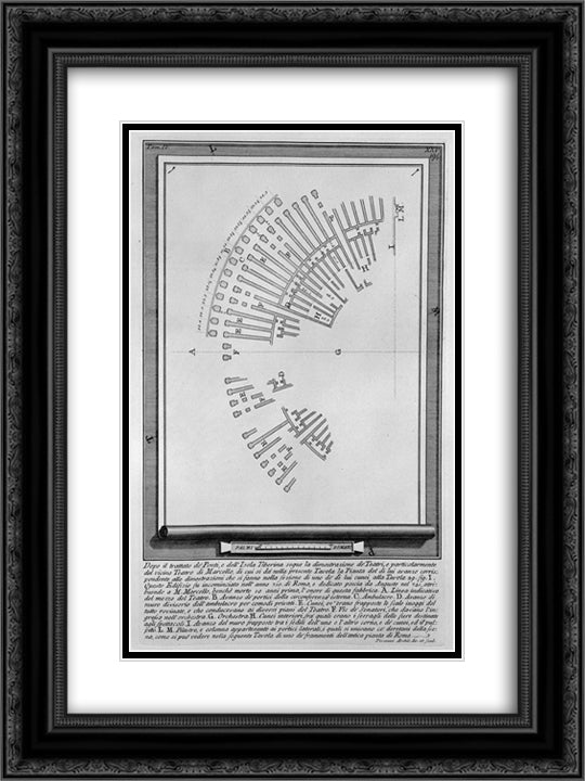 The Roman antiquities, t. 4, Plate XXV. Bridge cross-section of Cestius. 18x24 Black Ornate Wood Framed Art Print Poster with Double Matting by Piranesi, Giovanni Battista