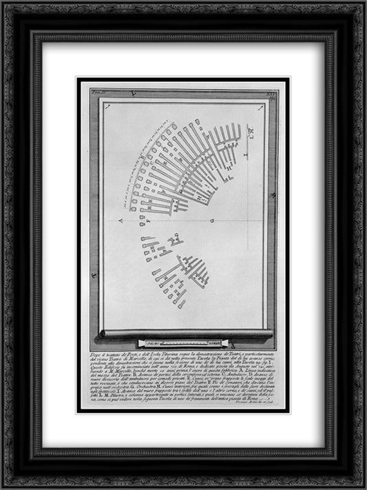 The Roman antiquities, t. 4, Plate XXV. Bridge cross-section of Cestius. 18x24 Black Ornate Wood Framed Art Print Poster with Double Matting by Piranesi, Giovanni Battista