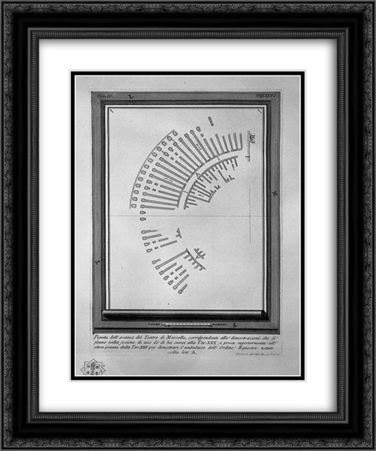 The Roman antiquities, t. 4, Plate XXV. Plan of the Theatre of Marcellus. 20x24 Black Ornate Wood Framed Art Print Poster with Double Matting by Piranesi, Giovanni Battista