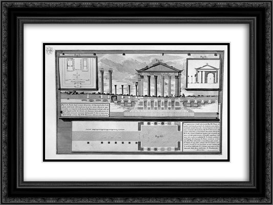 The Roman antiquities, t. 4, Plate XXXIX. Plans and elevations of the remains of the Portico d`Ottavia. 24x18 Black Ornate Wood Framed Art Print Poster with Double Matting by Piranesi, Giovanni Battista