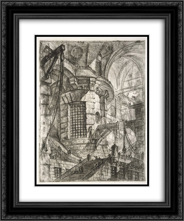 The Round Tower, plate III from `Carceri d`Invenzione` 20x24 Black Ornate Wood Framed Art Print Poster with Double Matting by Piranesi, Giovanni Battista