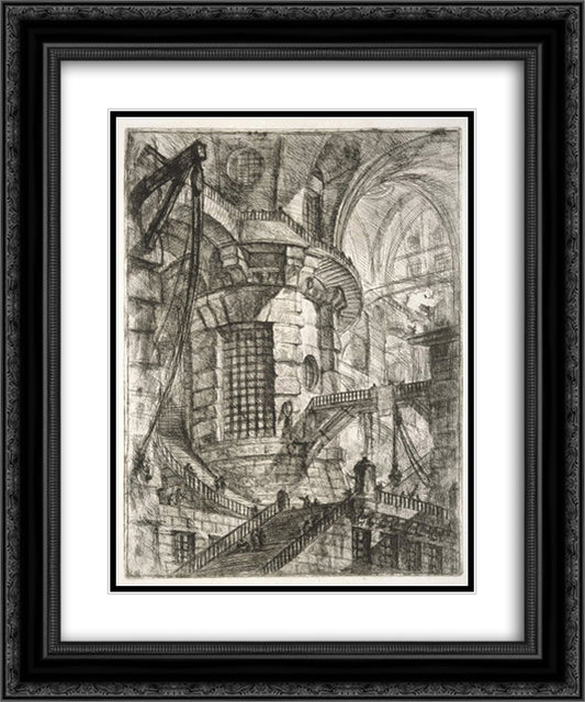 The Round Tower, plate III from `Carceri d`Invenzione` 20x24 Black Ornate Wood Framed Art Print Poster with Double Matting by Piranesi, Giovanni Battista