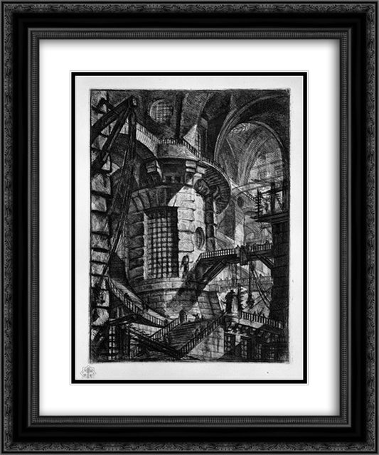 The Round Tower 20x24 Black Ornate Wood Framed Art Print Poster with Double Matting by Piranesi, Giovanni Battista