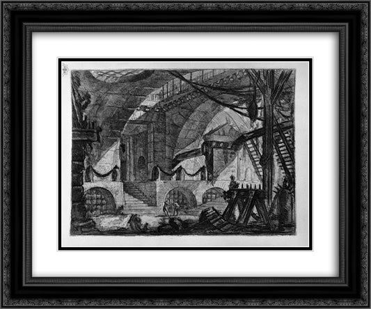 The Sawhorse 24x20 Black Ornate Wood Framed Art Print Poster with Double Matting by Piranesi, Giovanni Battista