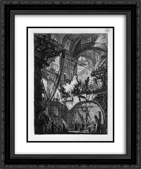 The Smoking Fire 20x24 Black Ornate Wood Framed Art Print Poster with Double Matting by Piranesi, Giovanni Battista